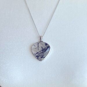 Large Black Tourmalinated Quartz Pendent with sterling silver